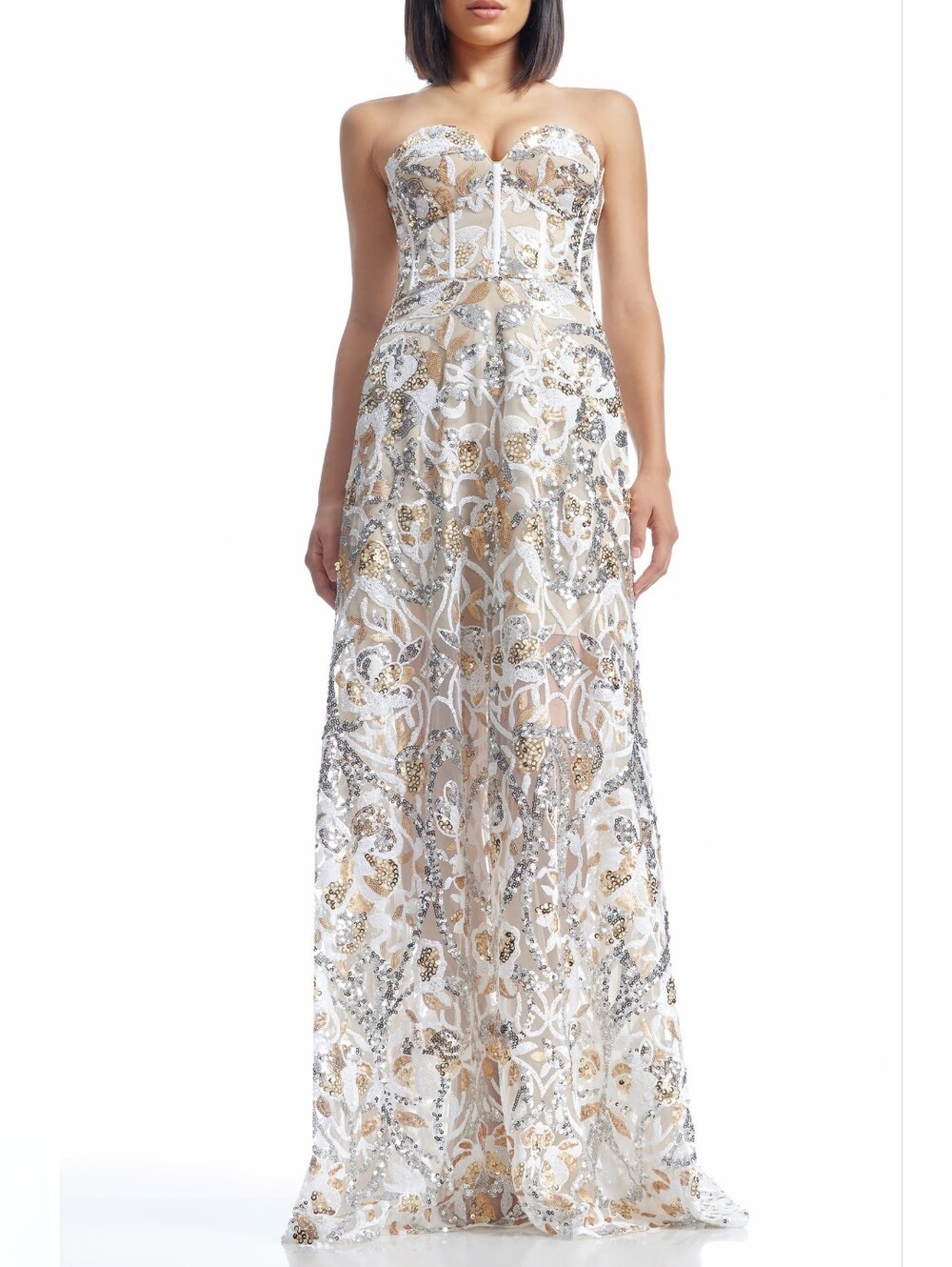 Dress The Population Daven Sequin Mixed Print Strapless Size: S